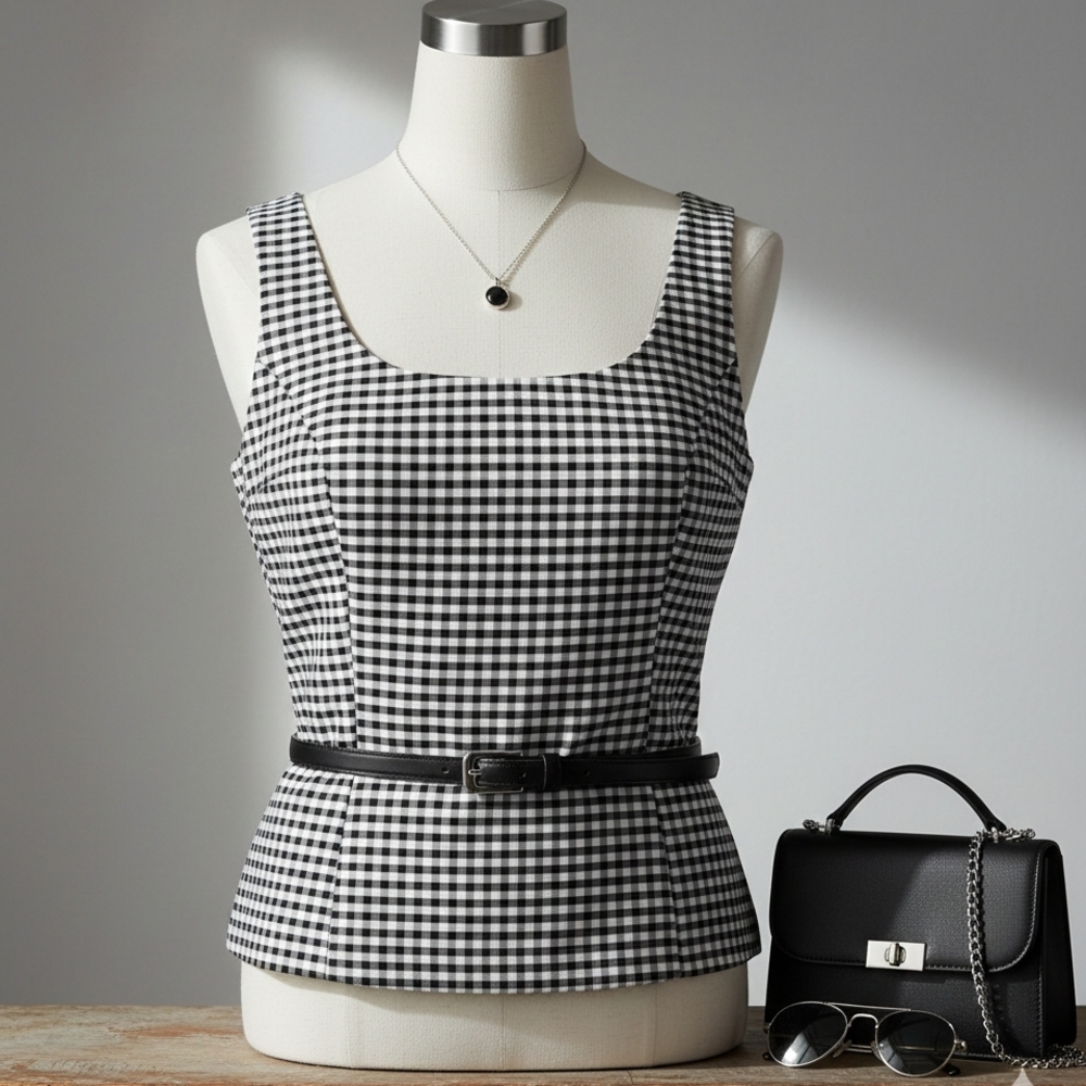 Black and White Gingham Sleeveless Top